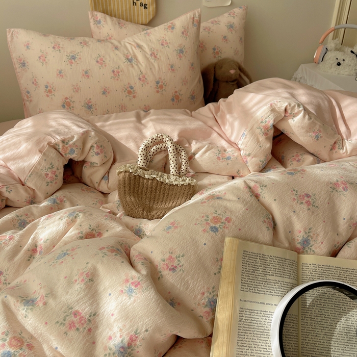 91家纺网 家纺一手货源 找家纺 铺尚美家纺 2025新款亲肤舒适A类云感双层纱印花小清新四件套（提供买家秀） 芊芊花海