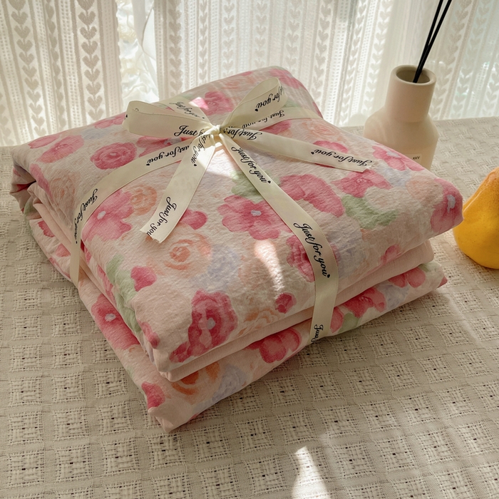 91家纺网 家纺一手货源 找家纺 铺尚美家纺 2025新款亲肤舒适A类云感双层纱印花小清新四件套（提供买家秀） 半夏桃花