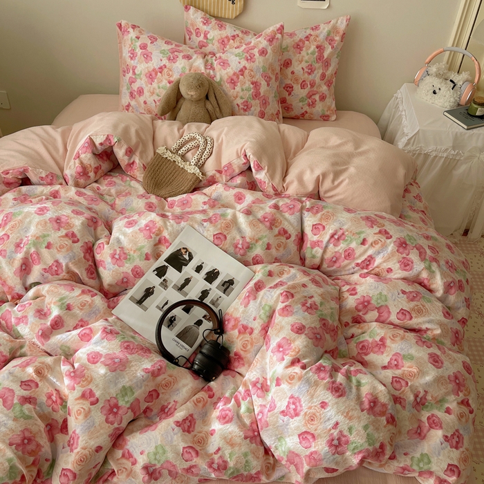 91家纺网 家纺一手货源 找家纺 铺尚美家纺 2025新款亲肤舒适A类云感双层纱印花小清新四件套（提供买家秀） 半夏桃花