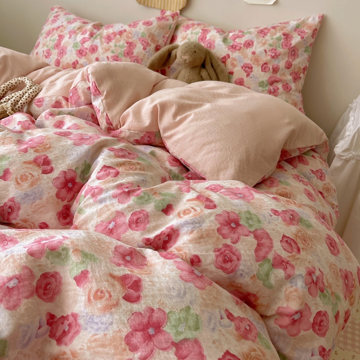 91家纺网 家纺一手货源 找家纺 铺尚美家纺 2025新款亲肤舒适A类云感双层纱印花小清新四件套（提供买家秀） 半夏桃花