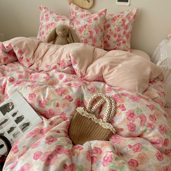 91家纺网 家纺一手货源 找家纺 铺尚美家纺 2025新款亲肤舒适A类云感双层纱印花小清新四件套（提供买家秀） 半夏桃花