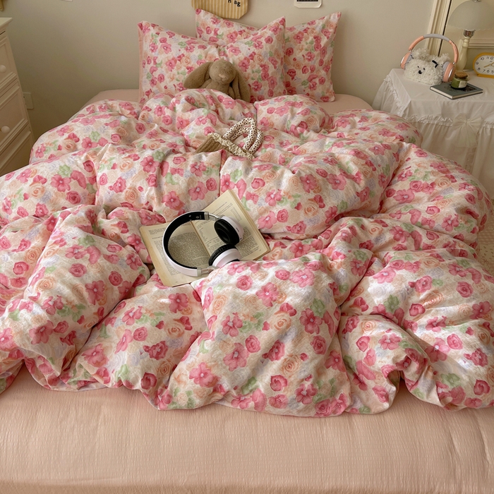 91家纺网 家纺一手货源 找家纺 铺尚美家纺 2025新款亲肤舒适A类云感双层纱印花小清新四件套（提供买家秀） 半夏桃花