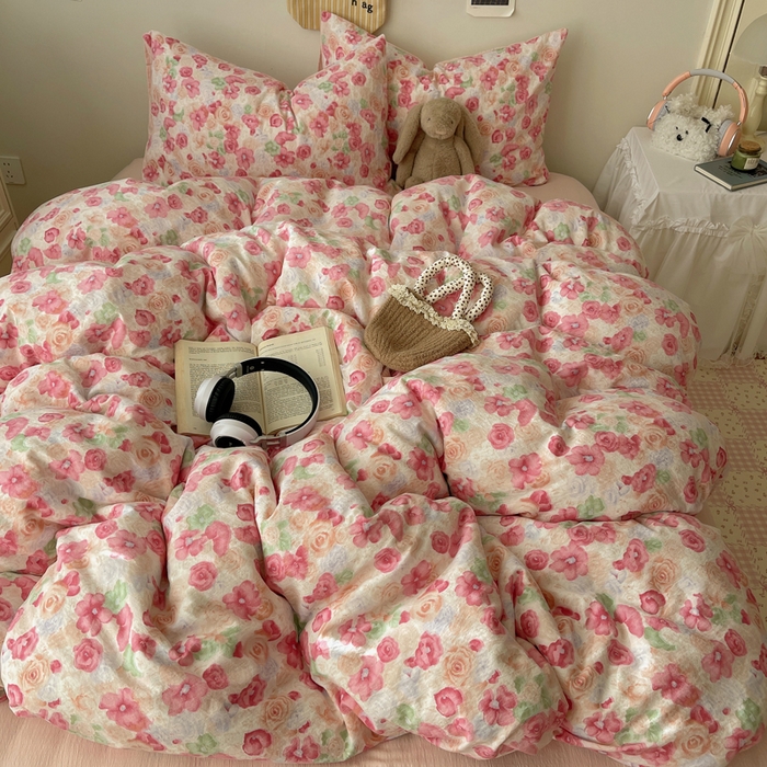 91家纺网 家纺一手货源 找家纺 铺尚美家纺 2025新款亲肤舒适A类云感双层纱印花小清新四件套（提供买家秀） 半夏桃花