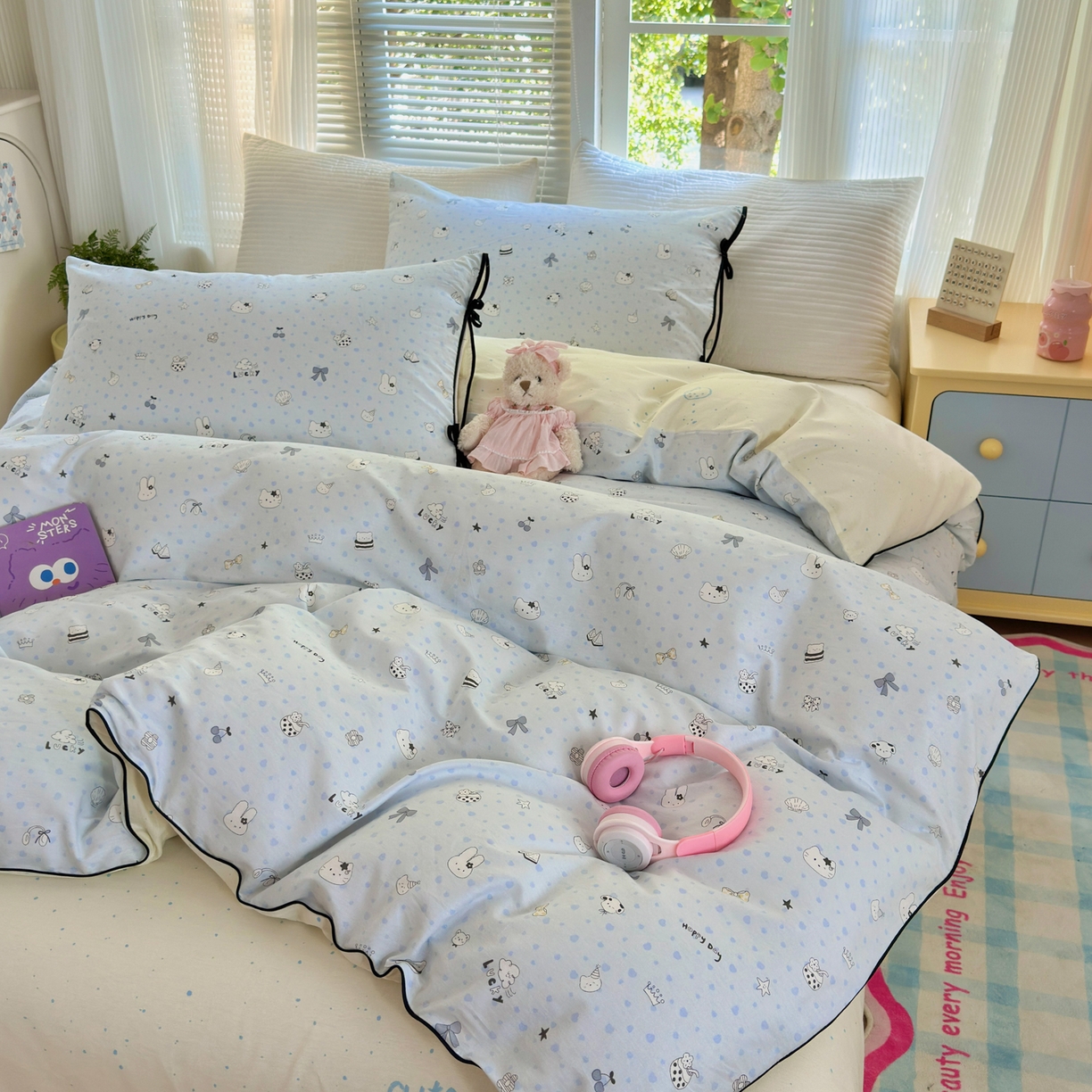 91家纺网 家纺一手货源 找家纺 （总）女子家纺 2025新款嵌绳蝴蝶结丝带工艺款四件套小红色热推