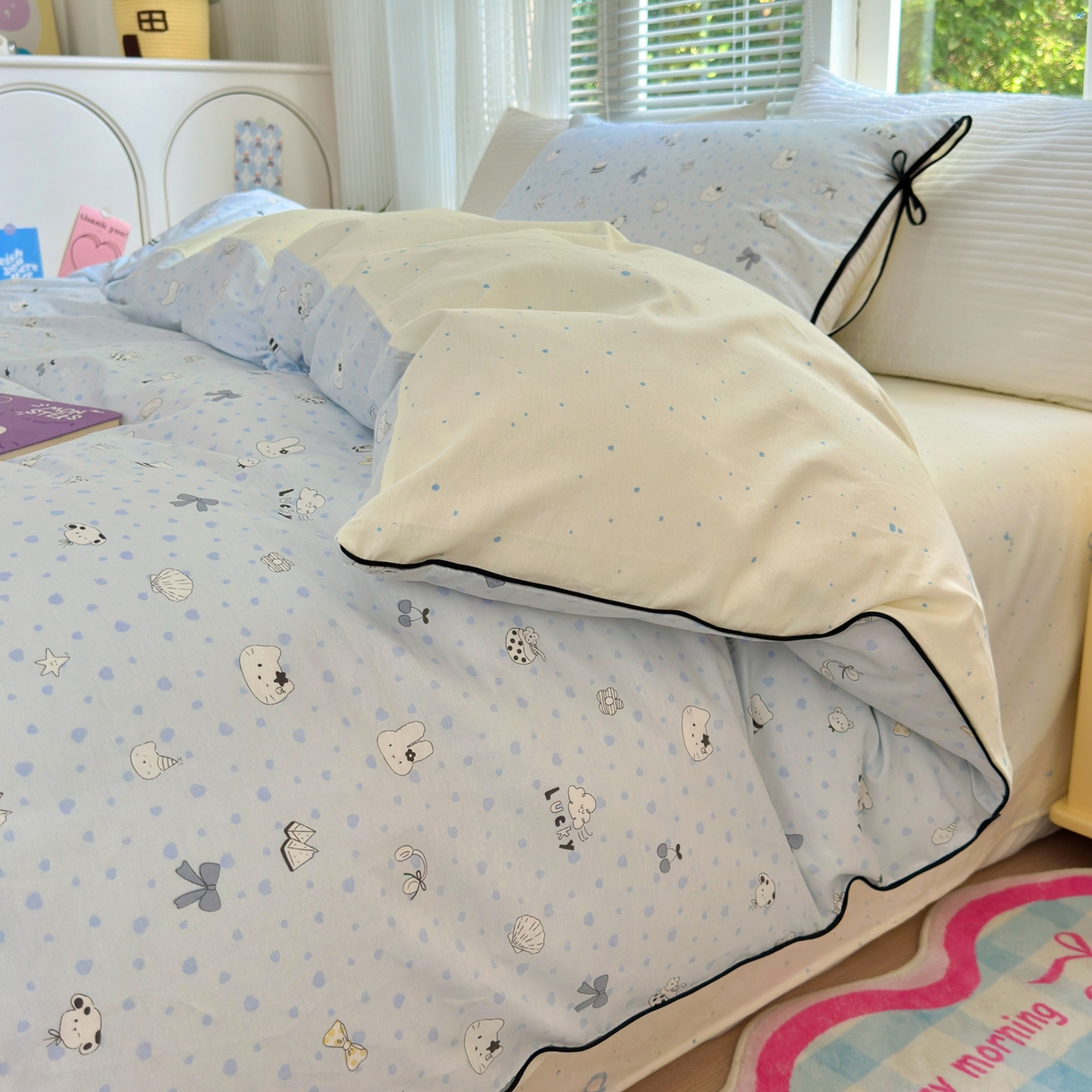 91家纺网 家纺一手货源 找家纺 （总）女子家纺 2025新款嵌绳蝴蝶结丝带工艺款四件套小红色热推