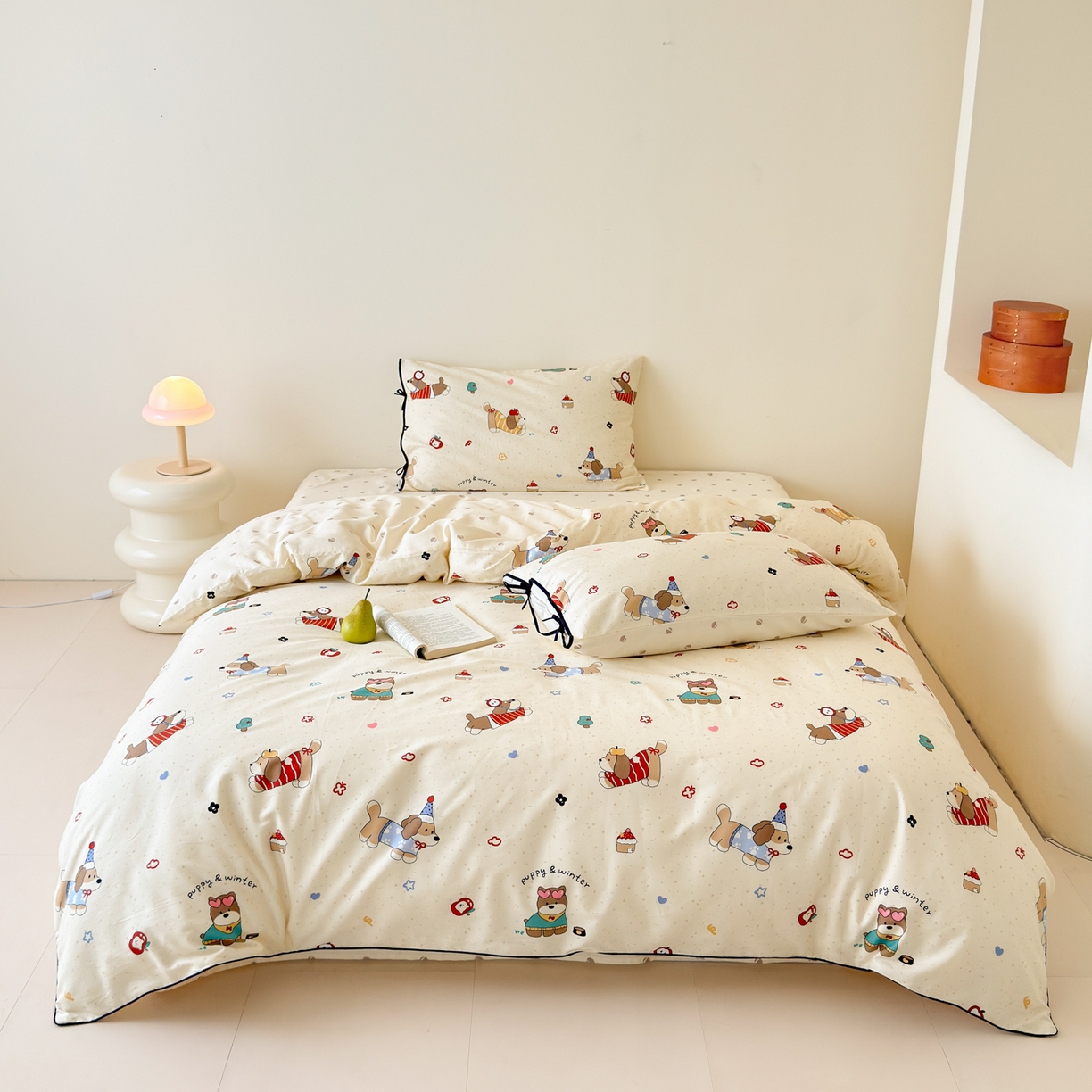 91家纺网 家纺一手货源 找家纺 （总）女子家纺 2025新款嵌绳蝴蝶结丝带工艺款四件套小红色热推