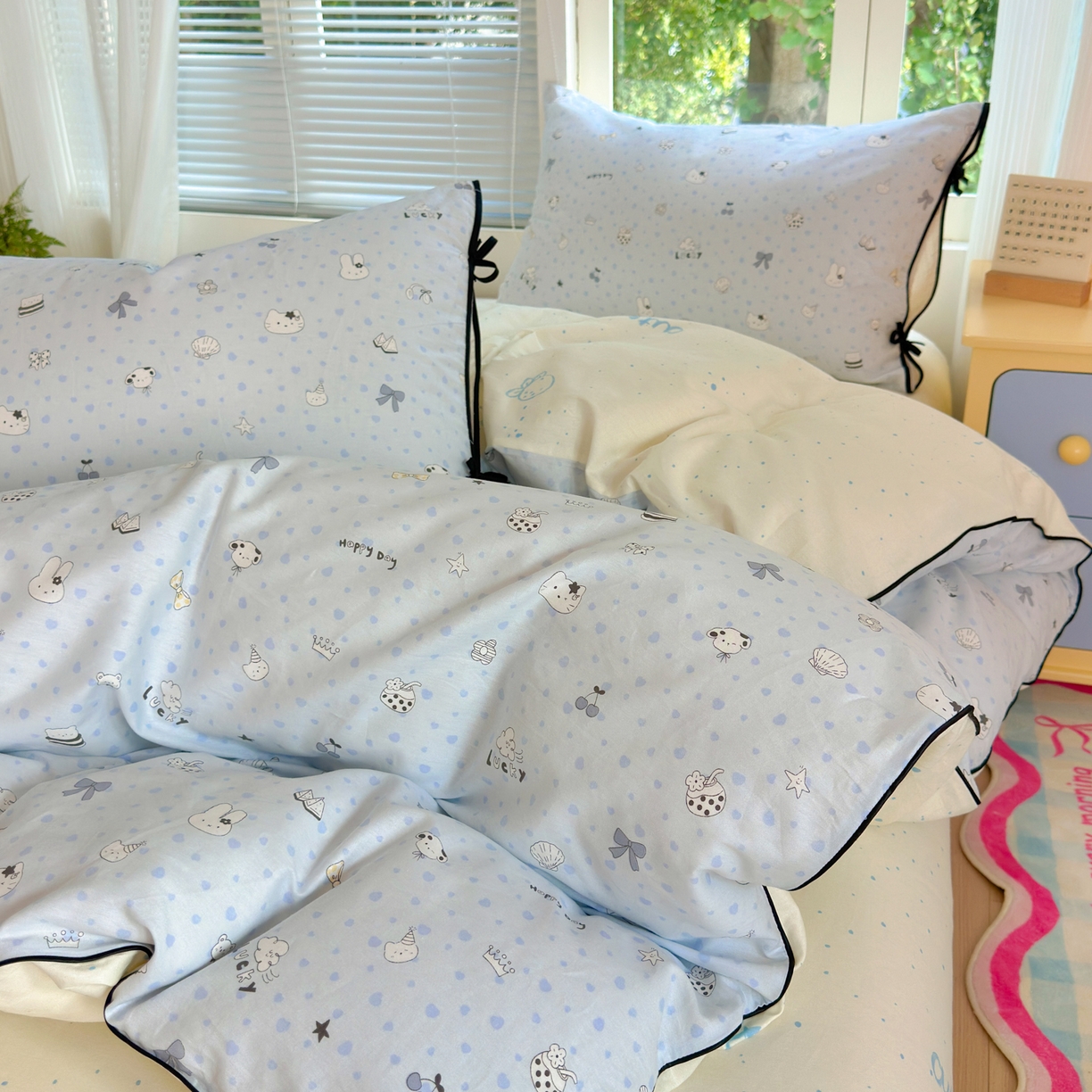 91家纺网 家纺一手货源 找家纺 （总）女子家纺 2025新款嵌绳蝴蝶结丝带工艺款四件套小红色热推