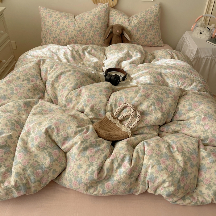 91家纺网 家纺一手货源 找家纺 铺尚美家纺 2025新款亲肤舒适A类云感双层纱印花小清新四件套（提供买家秀） 童话星岛