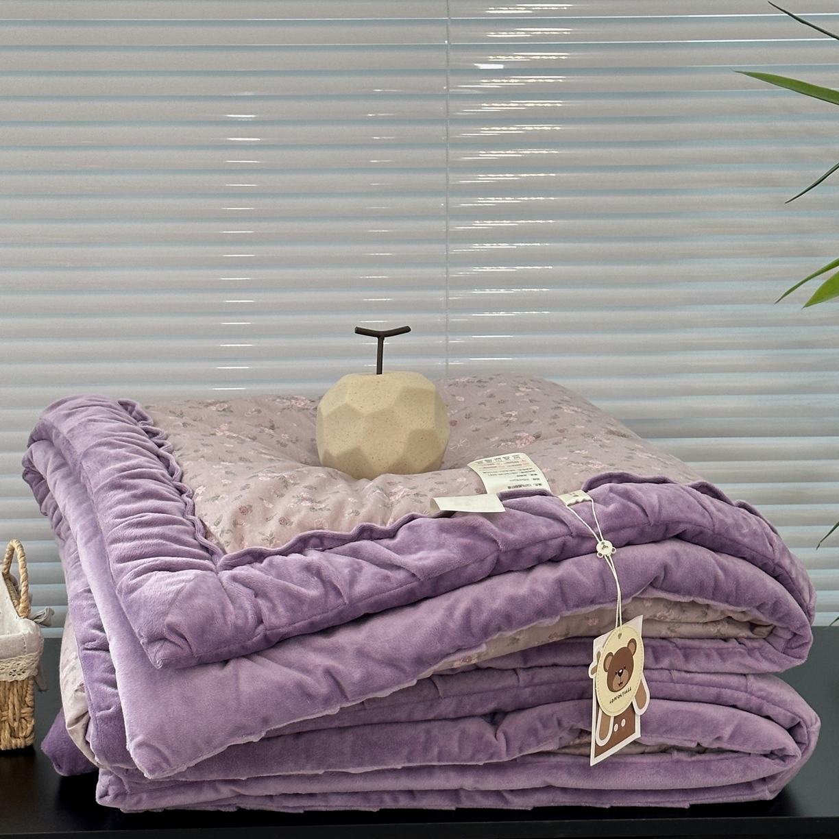 91家纺网 家纺一手货源 找家纺 佰织鑫家居 2025新款高克重宝宝绒婴儿绒春秋被子被芯 小花紫