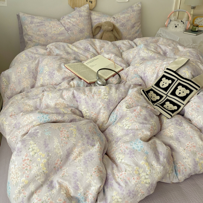 铺尚美家纺 2025新款亲肤舒适A类云感双层纱印花小清新四件套（提供买家秀） 薰衣草