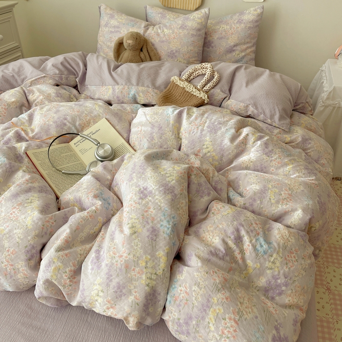 91家纺网 家纺一手货源 找家纺 铺尚美家纺 2025新款亲肤舒适A类云感双层纱印花小清新四件套（提供买家秀） 薰衣草