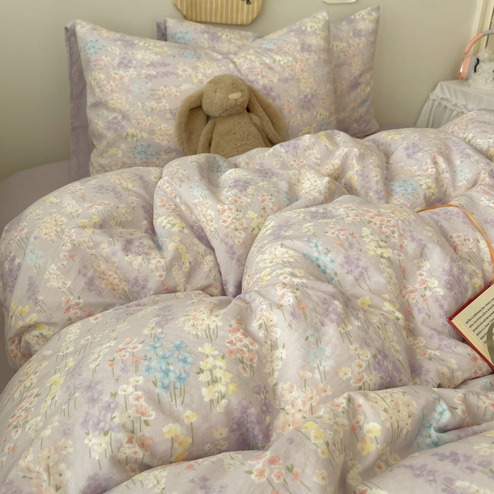 91家纺网 家纺一手货源 找家纺 铺尚美家纺 2025新款亲肤舒适A类云感双层纱印花小清新四件套（提供买家秀） 薰衣草