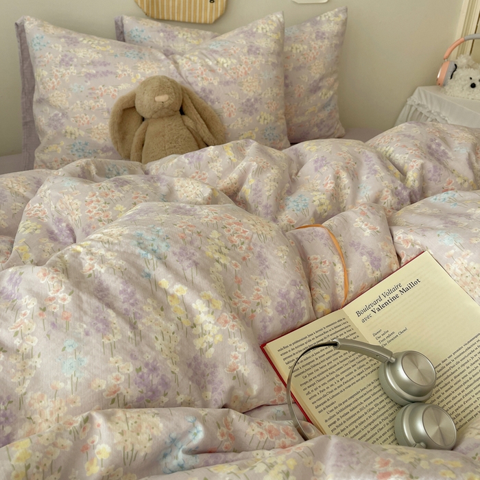 91家纺网 家纺一手货源 找家纺 铺尚美家纺 2025新款亲肤舒适A类云感双层纱印花小清新四件套（提供买家秀） 薰衣草