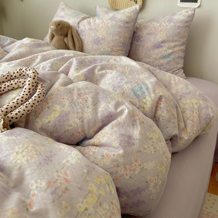 91家纺网 家纺一手货源 找家纺 铺尚美家纺 2025新款亲肤舒适A类云感双层纱印花小清新四件套（提供买家秀） 薰衣草