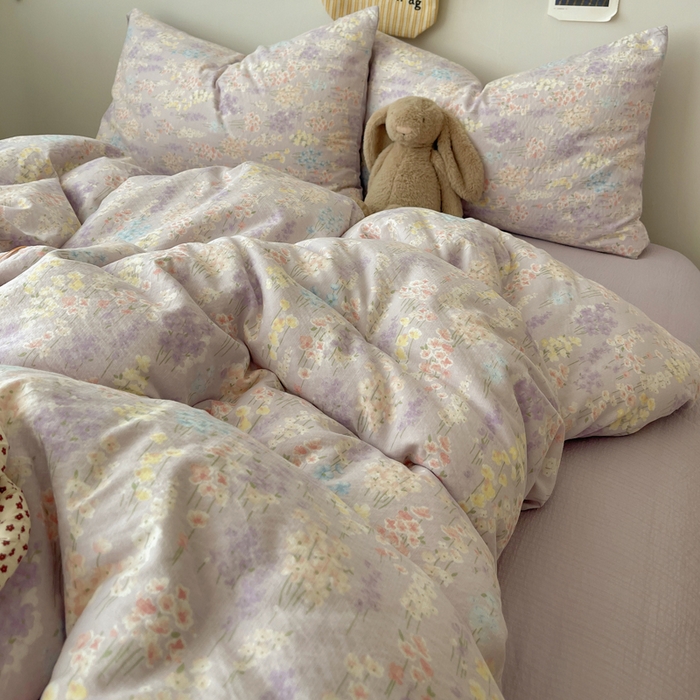 91家纺网 家纺一手货源 找家纺 铺尚美家纺 2025新款亲肤舒适A类云感双层纱印花小清新四件套（提供买家秀） 薰衣草