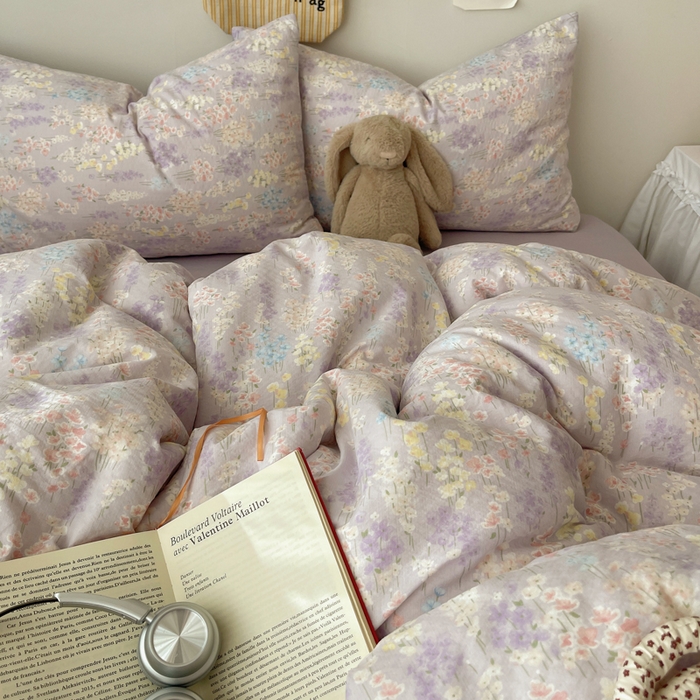 91家纺网 家纺一手货源 找家纺 铺尚美家纺 2025新款亲肤舒适A类云感双层纱印花小清新四件套（提供买家秀） 薰衣草