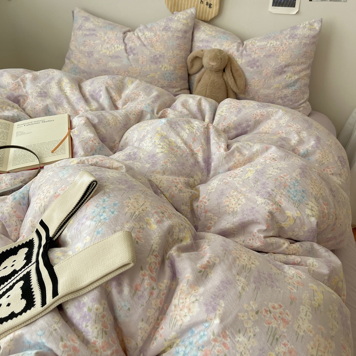 91家纺网 家纺一手货源 找家纺 铺尚美家纺 2025新款亲肤舒适A类云感双层纱印花小清新四件套（提供买家秀） 薰衣草