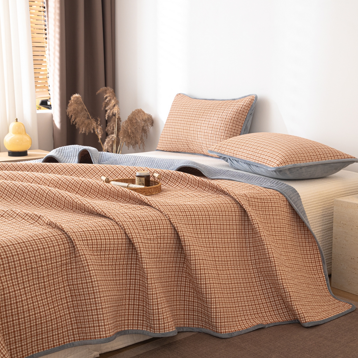 91家纺网 家纺一手货源 找家纺 （总）女子家纺 2025新款全棉色织水洗棉床盖系列四件套