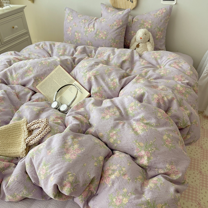 91家纺网 家纺一手货源 找家纺 铺尚美家纺 2025新款亲肤舒适A类云感双层纱印花小清新四件套（提供买家秀） 凝夜