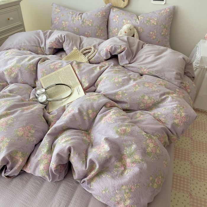 91家纺网 家纺一手货源 找家纺 铺尚美家纺 2025新款亲肤舒适A类云感双层纱印花小清新四件套（提供买家秀） 凝夜