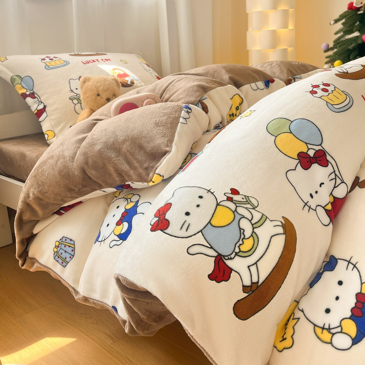 91家纺网 家纺一手货源 找家纺 寻米 2025新款高克重加厚保暖牛奶绒学生宿舍单床笠单件床笠 莫扎特小喵