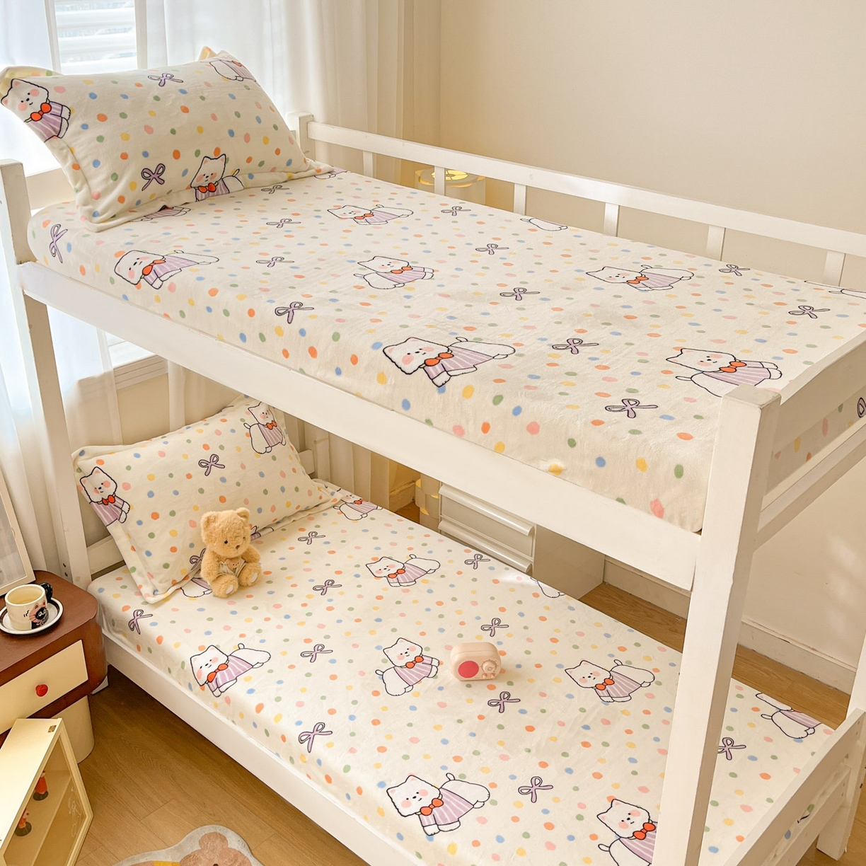 91家纺网 家纺一手货源 找家纺 寻米 2025新款高克重加厚保暖牛奶绒学生宿舍单床笠单件床笠 彩虹小狗