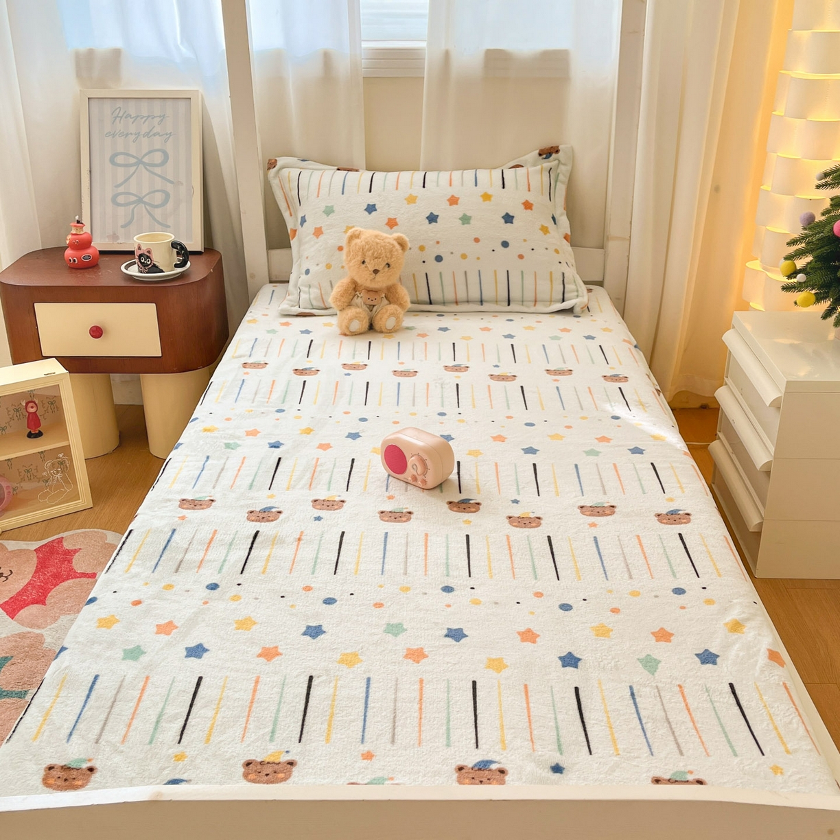 91家纺网 家纺一手货源 找家纺 寻米 2025新款高克重加厚保暖牛奶绒学生宿舍单床笠单件床笠 小熊维尼