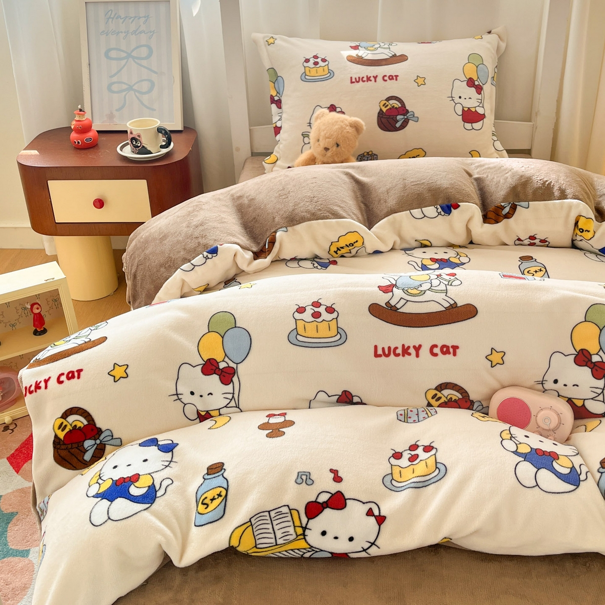 91家纺网 家纺一手货源 找家纺 寻米 2025新款高克重加厚保暖牛奶绒学生宿舍单床笠单件床笠 莫扎特小喵