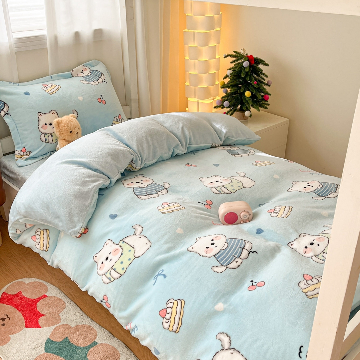 91家纺网 家纺一手货源 找家纺 寻米 2025新款高克重加厚保暖牛奶绒学生宿舍单床笠单件床笠 蓝色恋人