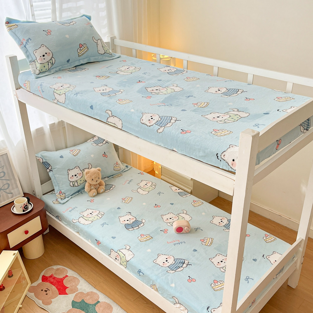 91家纺网 家纺一手货源 找家纺 寻米 2025新款高克重加厚保暖牛奶绒学生宿舍单床笠单件床笠 蓝色恋人