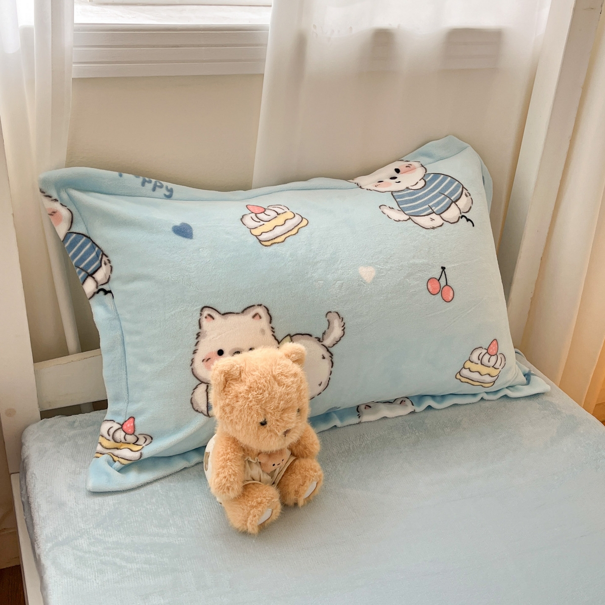 91家纺网 家纺一手货源 找家纺 寻米 2025新款高克重加厚保暖牛奶绒学生宿舍单床笠单件床笠 蓝色恋人