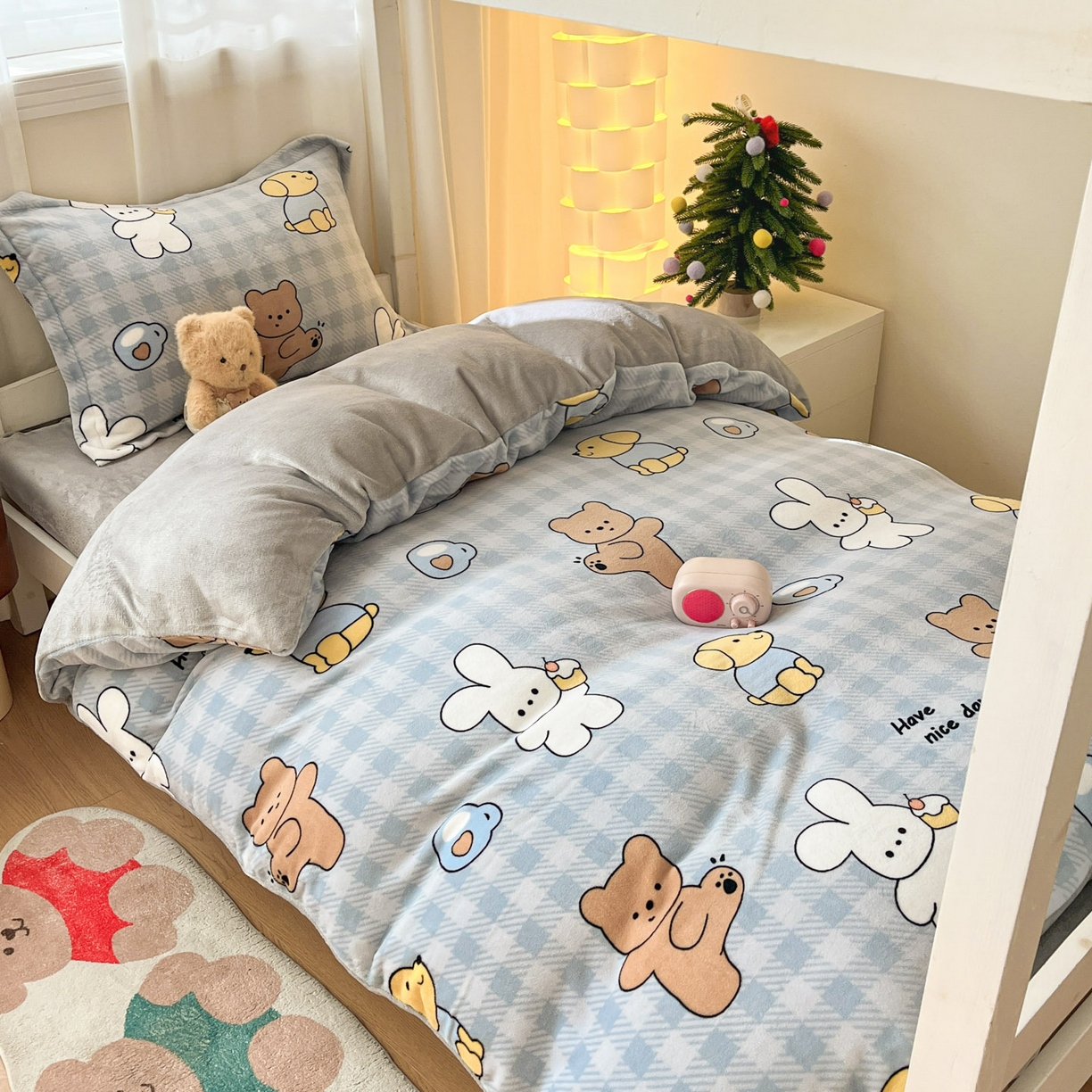 91家纺网 家纺一手货源 找家纺 寻米 2025新款高克重加厚保暖牛奶绒学生宿舍单床笠单件床笠 邦尼兔的小伙伴