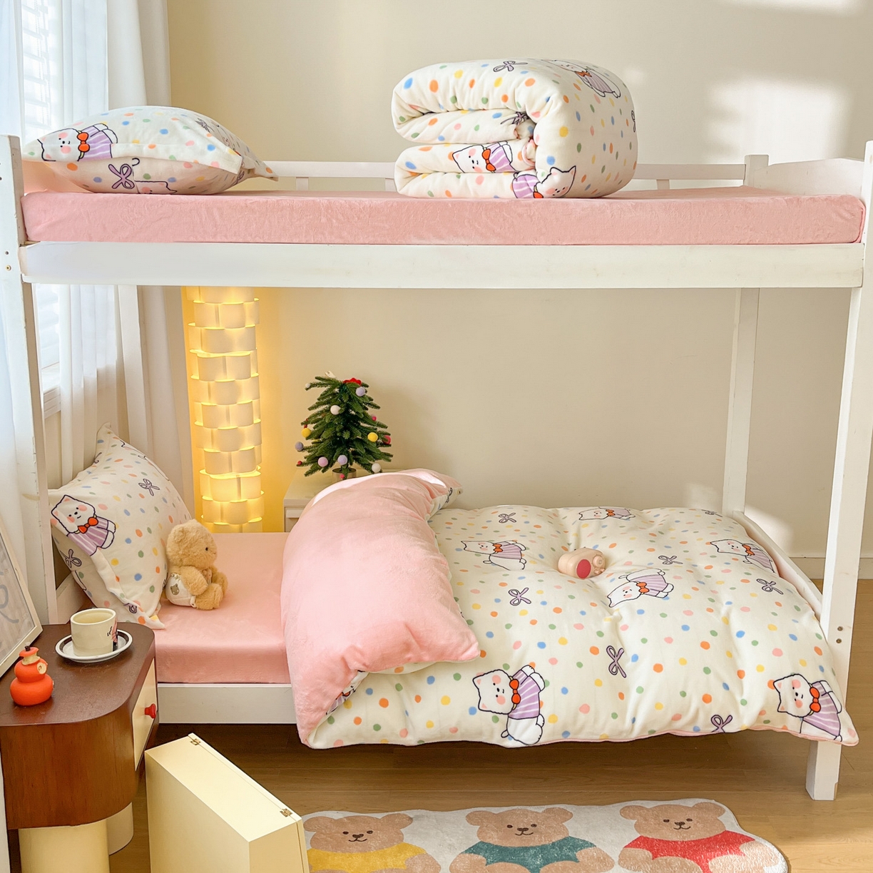 91家纺网 家纺一手货源 找家纺 寻米 2025新款高克重加厚保暖牛奶绒学生宿舍单床笠单件床笠 彩虹小狗