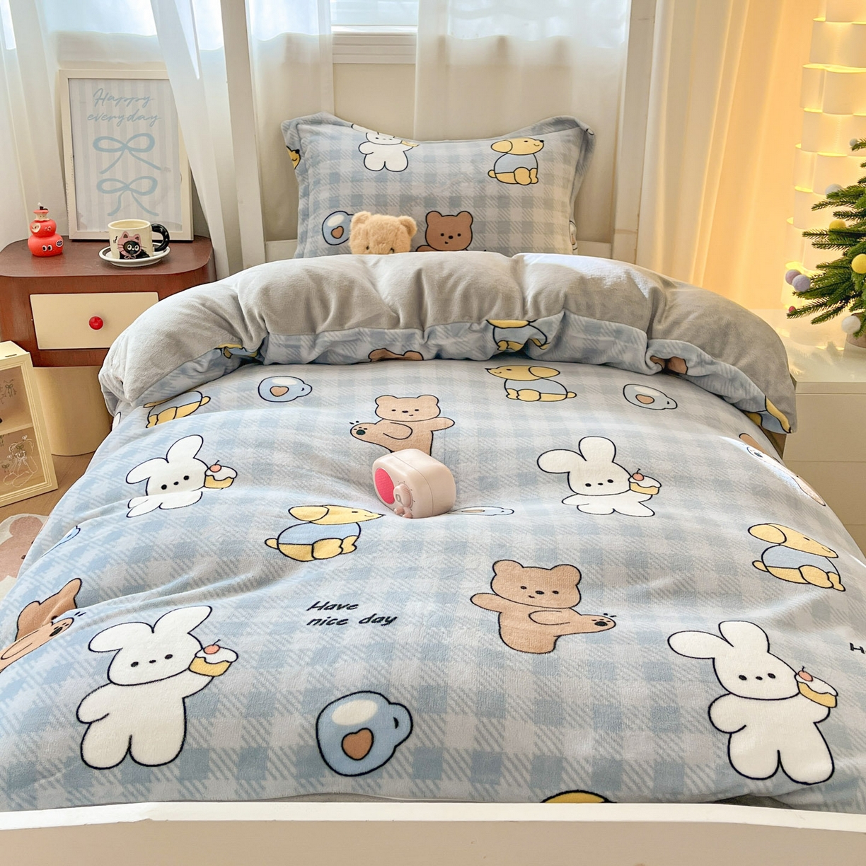 91家纺网 家纺一手货源 找家纺 寻米 2025新款高克重加厚保暖牛奶绒学生宿舍单床笠单件床笠 邦尼兔的小伙伴