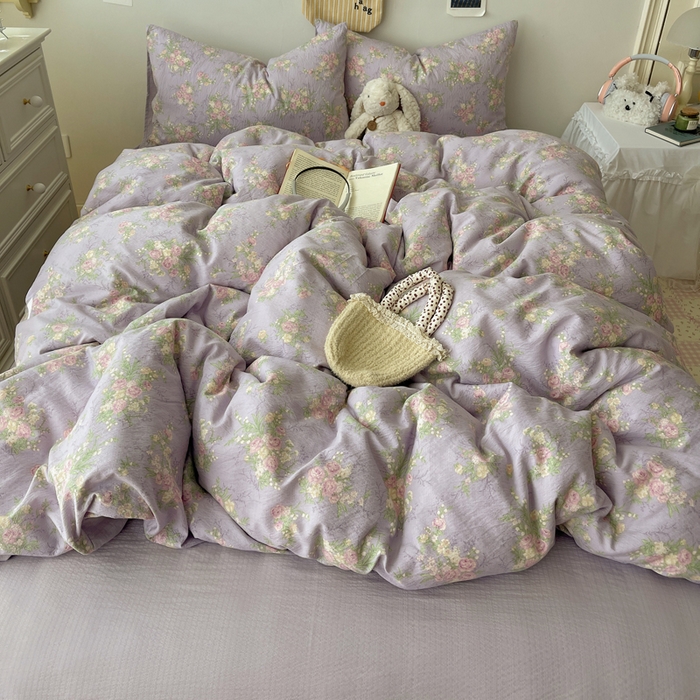 91家纺网 家纺一手货源 找家纺 铺尚美家纺 2025新款亲肤舒适A类云感双层纱印花小清新四件套（提供买家秀） 凝夜