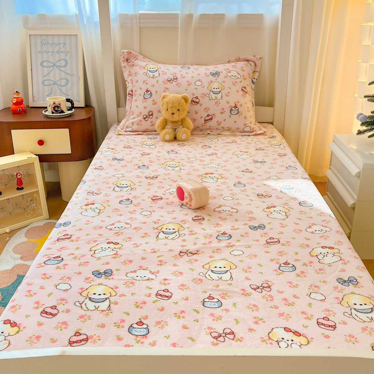 91家纺网 家纺一手货源 找家纺 寻米 2025新款高克重加厚保暖牛奶绒学生宿舍单床笠单件床笠 玫瑰甜心