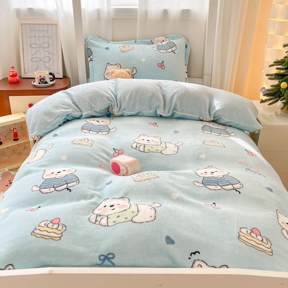 91家纺网 家纺一手货源 找家纺 寻米 2025新款高克重加厚保暖牛奶绒学生宿舍单床笠单件床笠 蓝色恋人