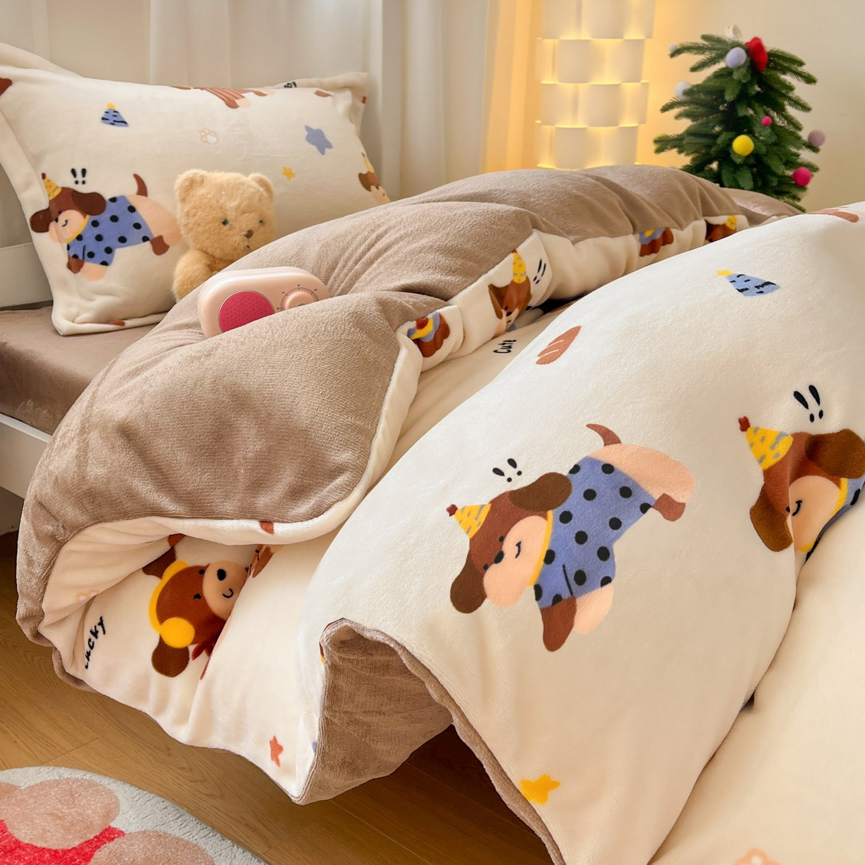 91家纺网 家纺一手货源 找家纺 寻米 2025新款高克重加厚保暖牛奶绒学生宿舍单床笠单件床笠 摇滚星球