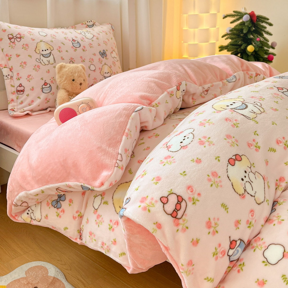 91家纺网 家纺一手货源 找家纺 寻米 2025新款高克重加厚保暖牛奶绒学生宿舍单床笠单件床笠 玫瑰甜心