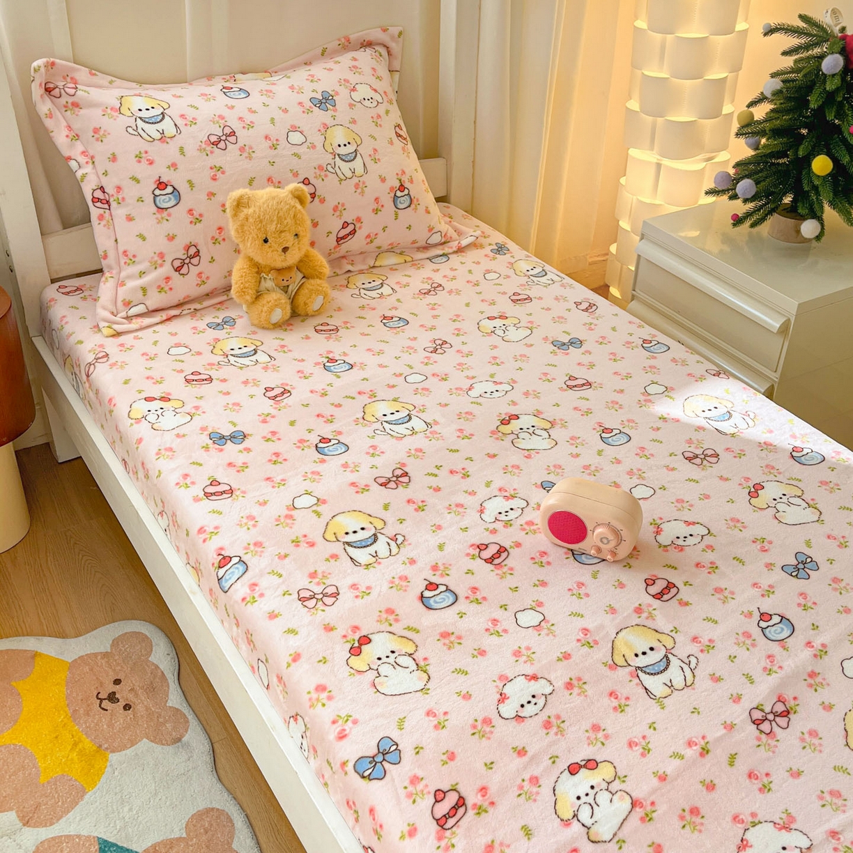 91家纺网 家纺一手货源 找家纺 寻米 2025新款高克重加厚保暖牛奶绒学生宿舍单床笠单件床笠 玫瑰甜心