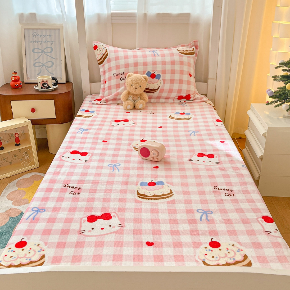 91家纺网 家纺一手货源 找家纺 寻米 2025新款高克重加厚保暖牛奶绒学生宿舍单床笠单件床笠 小喵浮云卷