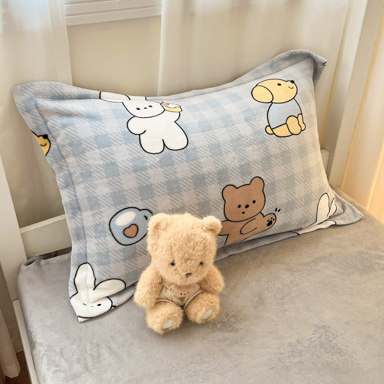 91家纺网 家纺一手货源 找家纺 寻米 2025新款高克重加厚保暖牛奶绒学生宿舍单床笠单件床笠 邦尼兔的小伙伴