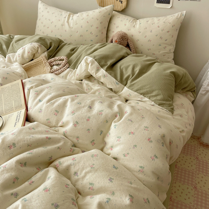 91家纺网 家纺一手货源 找家纺 铺尚美家纺 2025新款亲肤舒适A类云感双层纱印花小清新四件套（提供买家秀） 初恋