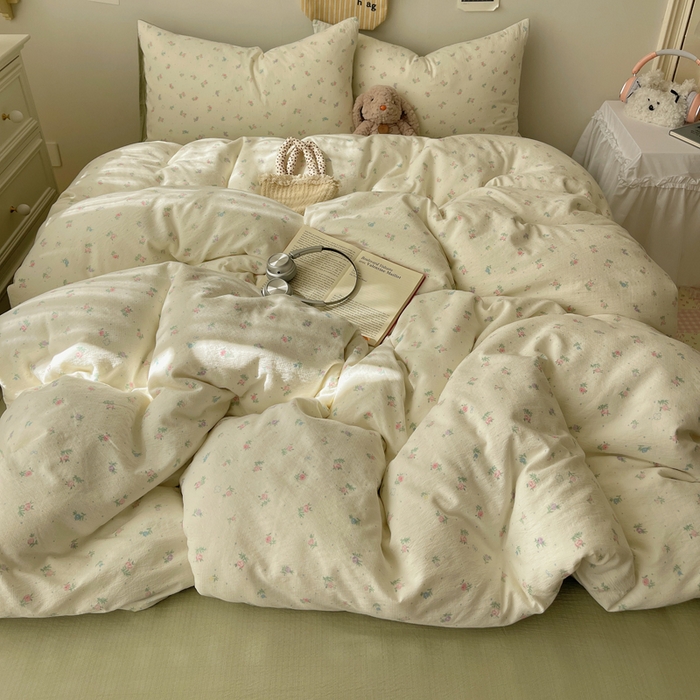 91家纺网 家纺一手货源 找家纺 铺尚美家纺 2025新款亲肤舒适A类云感双层纱印花小清新四件套（提供买家秀） 初恋