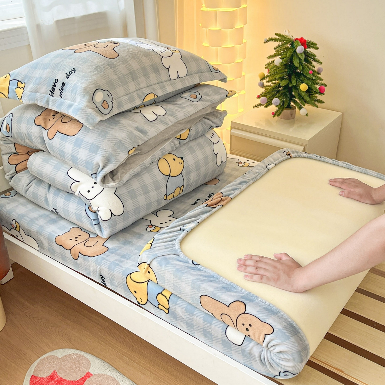 91家纺网 家纺一手货源 找家纺 （总）寻米 2025新款高克重加厚保暖牛奶绒学生宿舍单床笠单件床笠