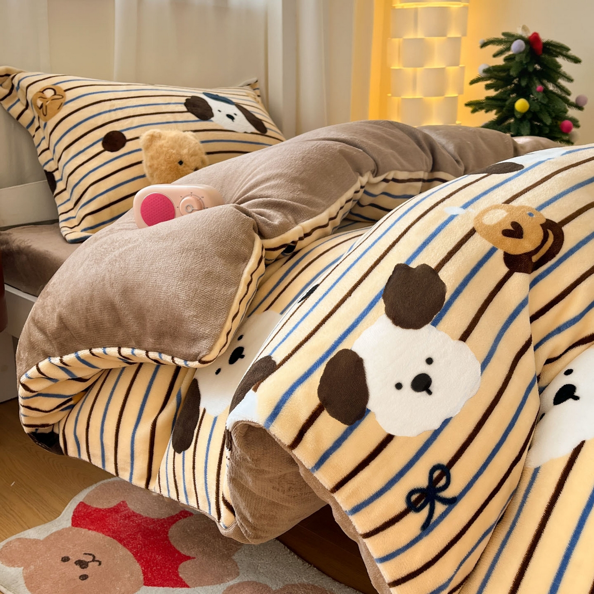 91家纺网 家纺一手货源 找家纺 寻米 2025新款高克重加厚保暖牛奶绒学生宿舍单床笠单件床笠 海德堡小狗