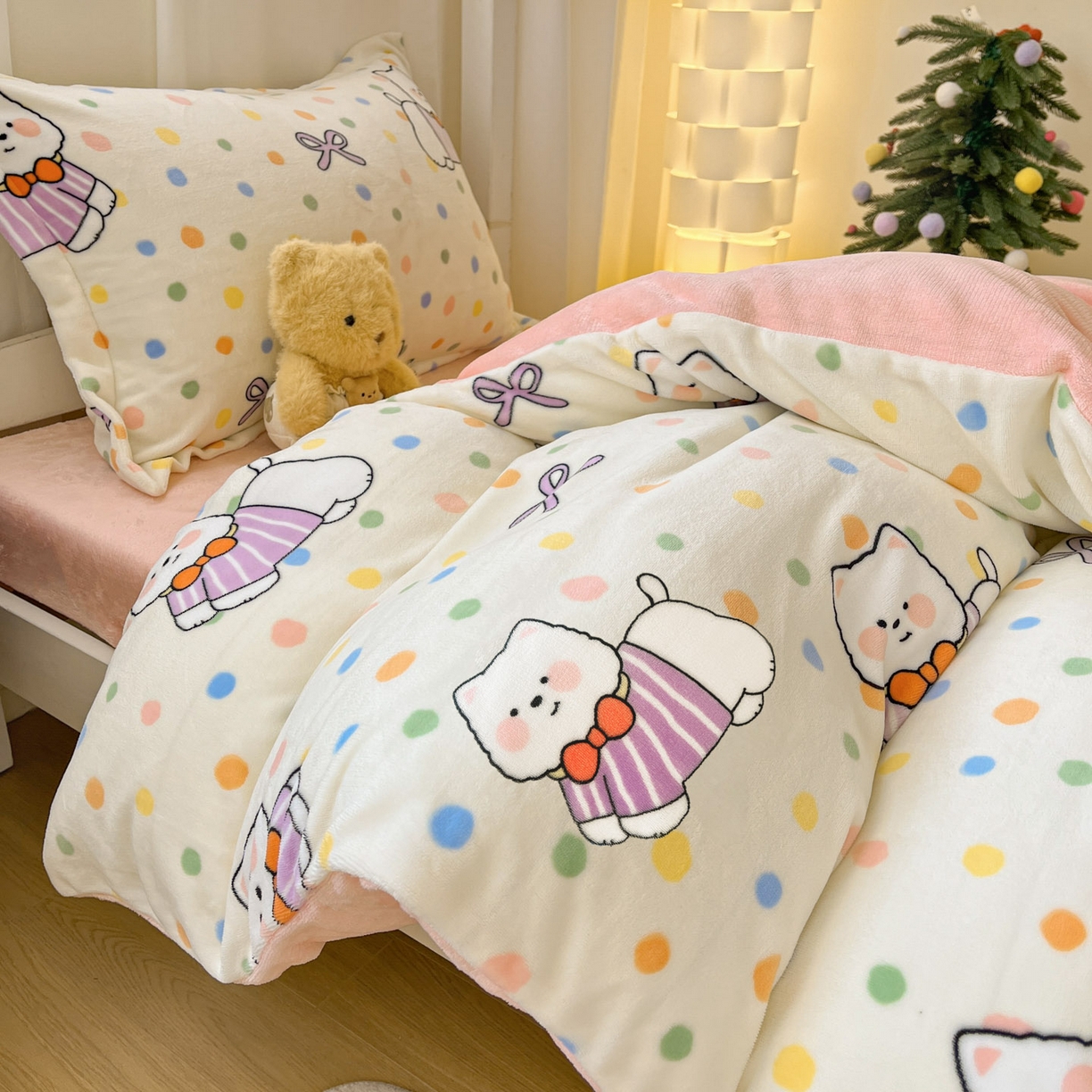 91家纺网 家纺一手货源 找家纺 寻米 2025新款高克重加厚保暖牛奶绒学生宿舍单床笠单件床笠 彩虹小狗