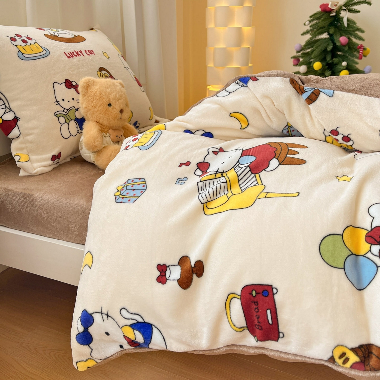 91家纺网 家纺一手货源 找家纺 寻米 2025新款高克重加厚保暖牛奶绒学生宿舍单床笠单件床笠 莫扎特小喵