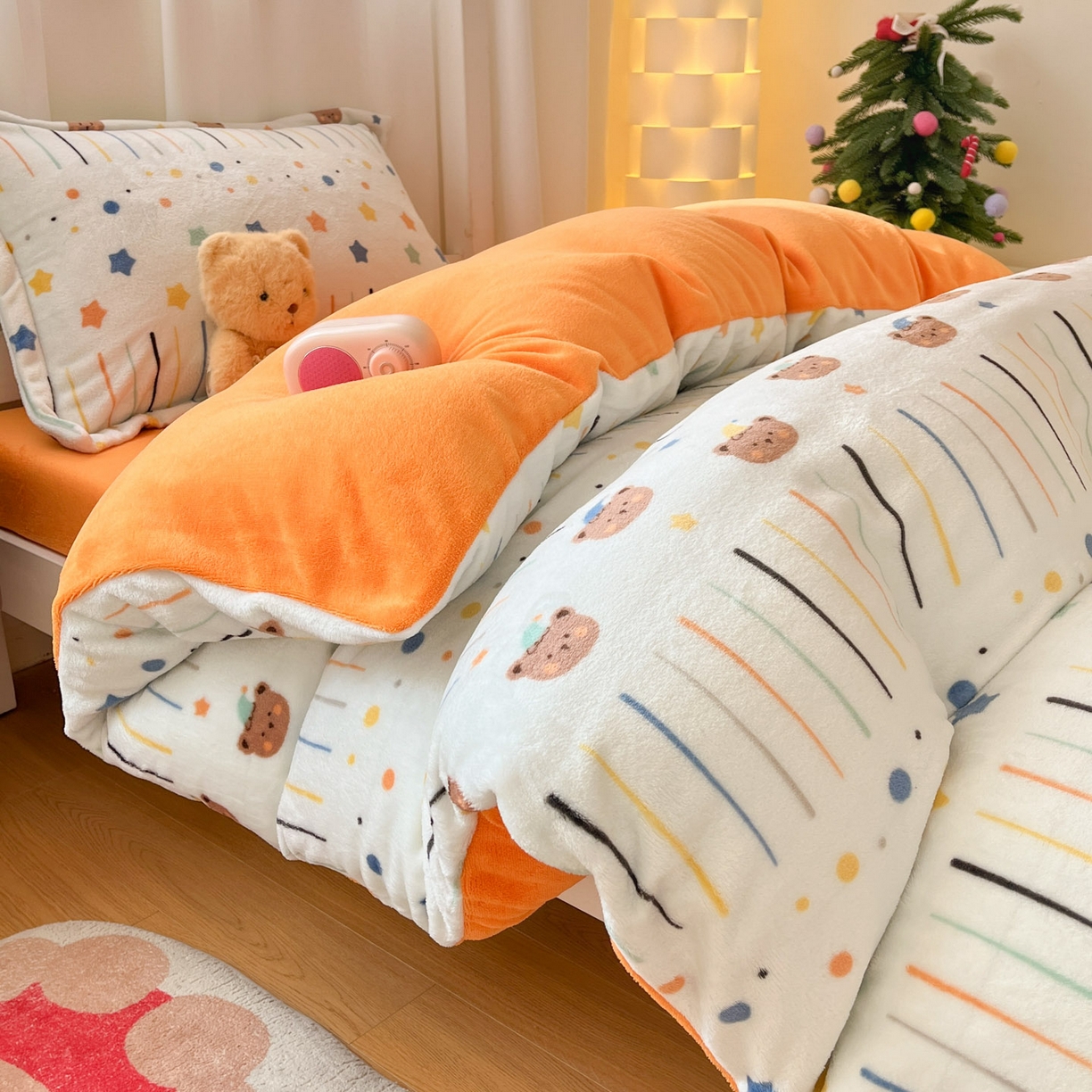 91家纺网 家纺一手货源 找家纺 寻米 2025新款高克重加厚保暖牛奶绒学生宿舍单床笠单件床笠 橘子汽水