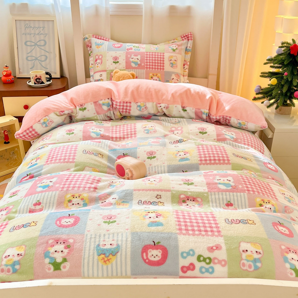 91家纺网 家纺一手货源 找家纺 寻米 2025新款高克重加厚保暖牛奶绒学生宿舍单床笠单件床笠 恋爱日记